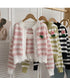Two Piece Fashion Striped Floral Sweet Knitted Tank Top With Cardigan